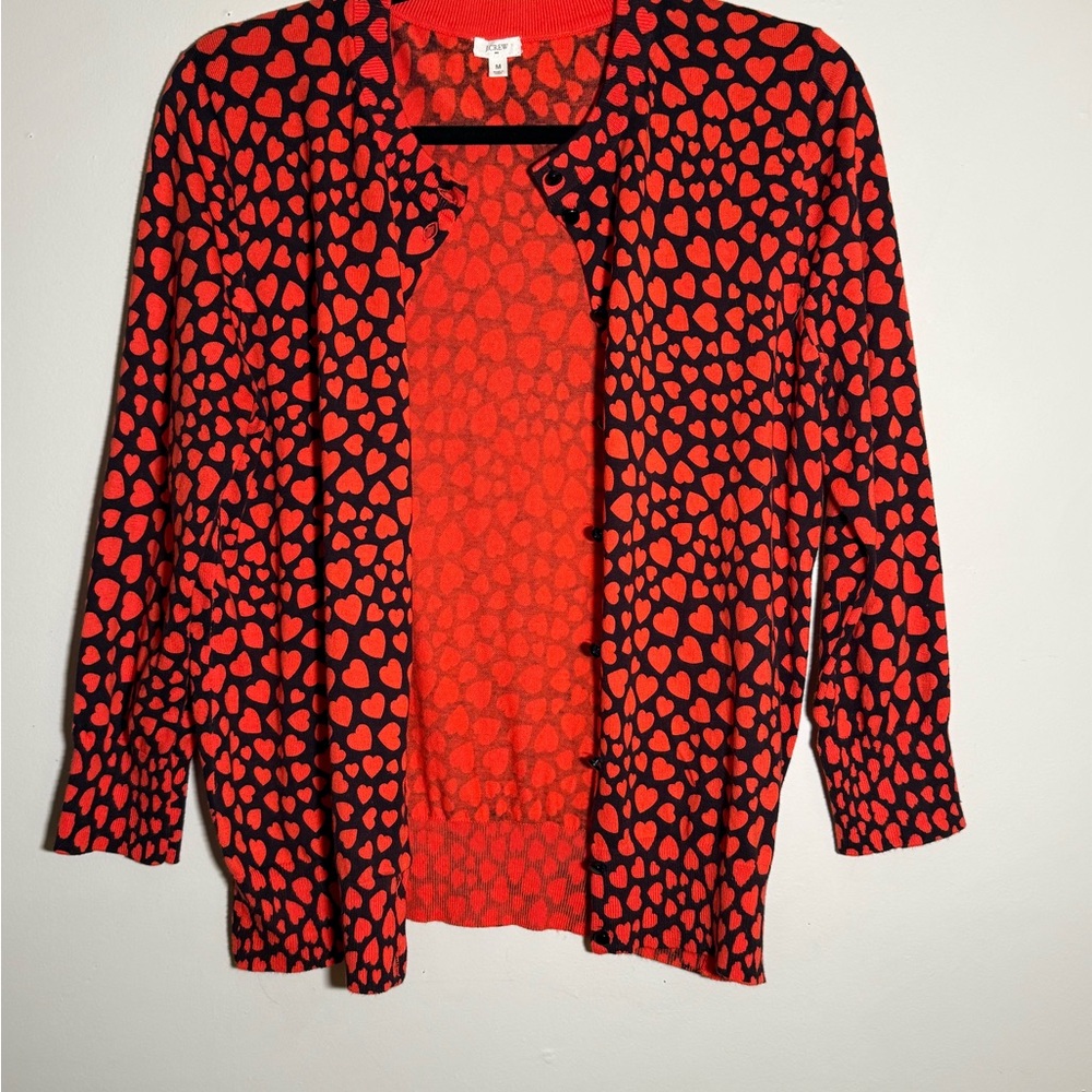 J. Crew Black Cardigan with Red Heart Pattern